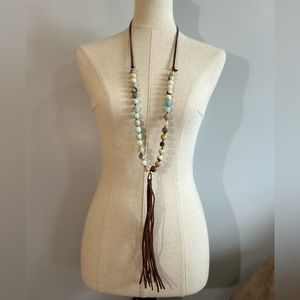 Natural Stone and leather necklace